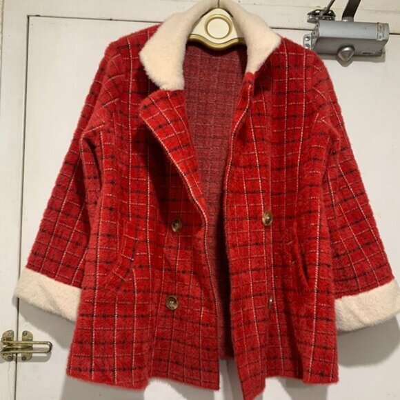VINTAGE SUPER SOFT SUPER WARM ALPACA DOUBLE BREAST PLAID JACKETS SIZE L - Picture 1 of 7